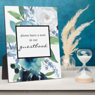 Dusty Blue Floral Guestbook Sign Easel Black Fotoplatte