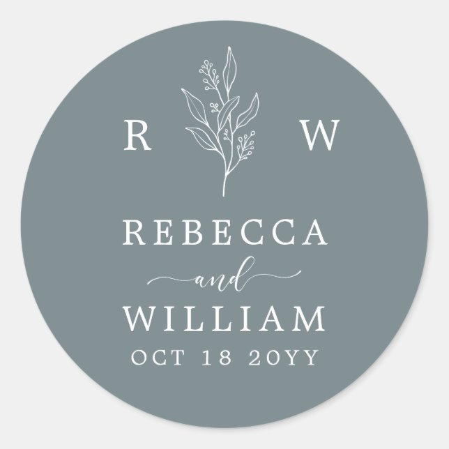 Dusty Blue Floral Handgeschriebenes Skript Wedding Runder Aufkleber