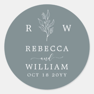 Dusty Blue Floral Handgeschriebenes Skript Wedding Runder Aufkleber