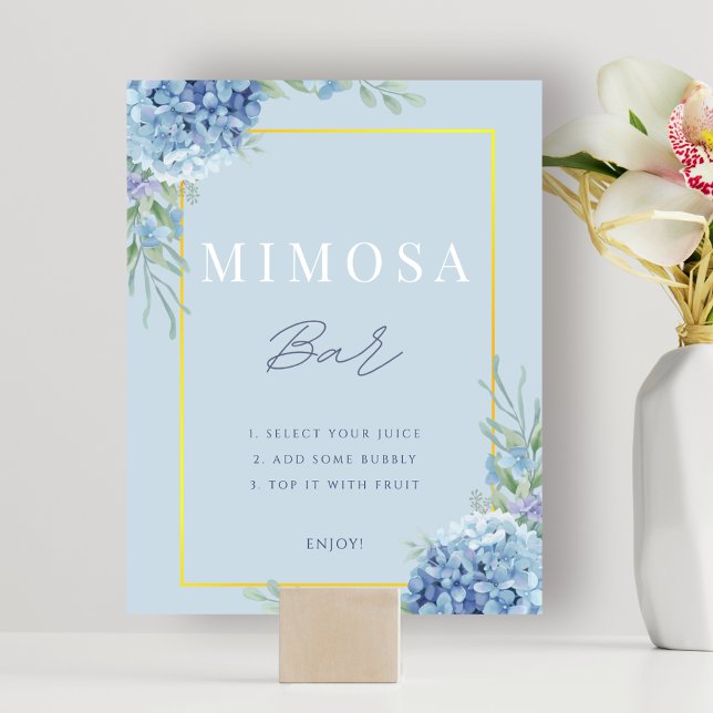 Dusty Blue Floral Hydrangea Mimosa Bar Dusche Poster (Dusty Blue Floral Hydrangea Mimosa Bar Shower Poster)
