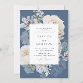 Dusty Blue Floral Hydrangea Rose Hochzeit Einladung