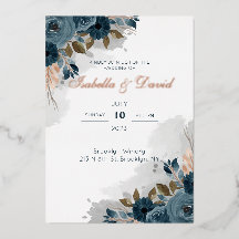 Dusty Blue Floral I Foil Wedding Einladung