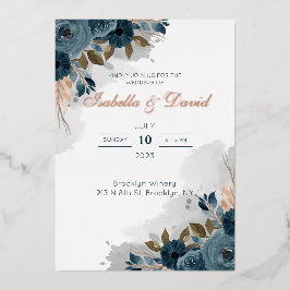 Dusty Blue Floral I Foil Wedding Einladung