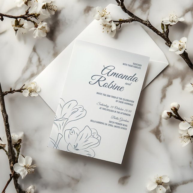 Dusty Blue Floral Kontur Hochzeit Einladung (Von Creator hochgeladen)