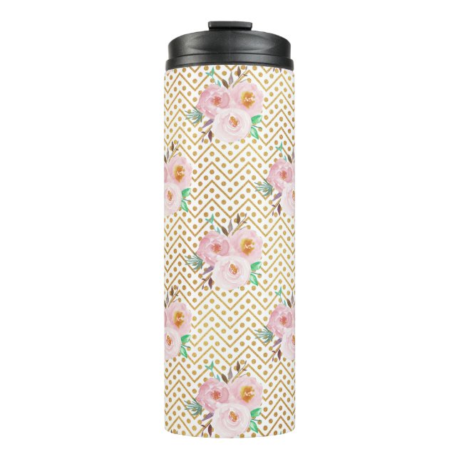 Dusty Blue Floral Krawatte Thermosbecher (Vorderseite)