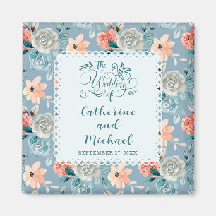Dusty Blue Floral Lace Dekorative Kalligraphie Magnet