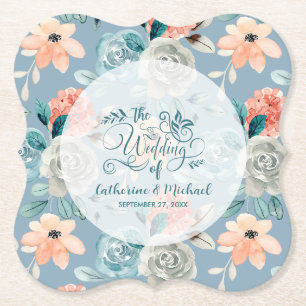 Dusty Blue Floral Lace Dekorative Kalligraphie Untersetzer