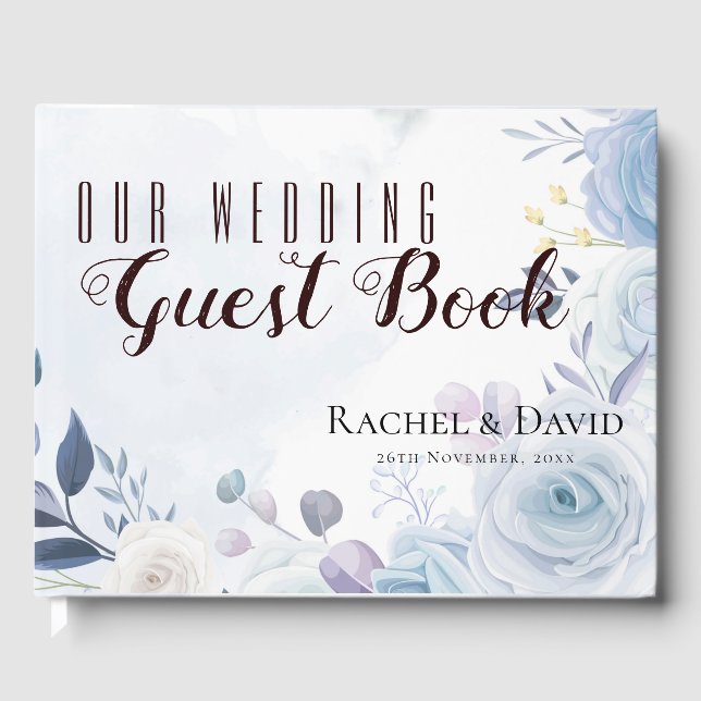Dusty Blue Floral lebten sie glücklich nach Hochze Gästebuch (Vorderseite)