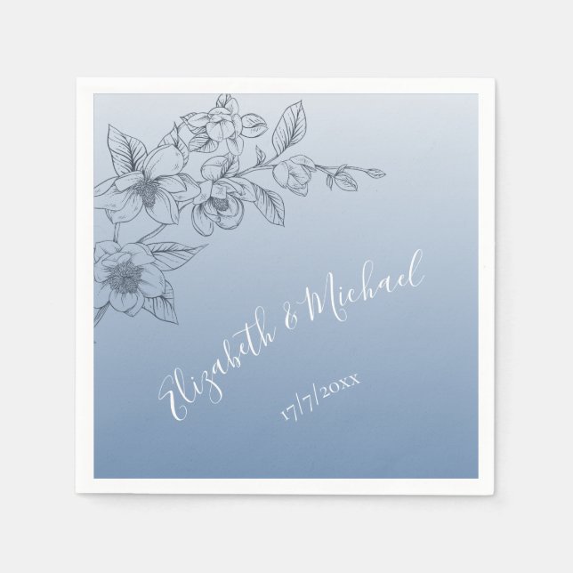 Dusty Blue Floral Line Art | Custom Wedding Serviette (Vorderseite)