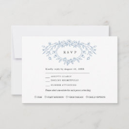 Dusty Blue Floral Line Art Wedding RSVP Karte