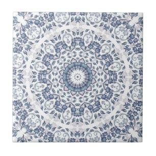 Dusty Blue Floral Mandala Fliese