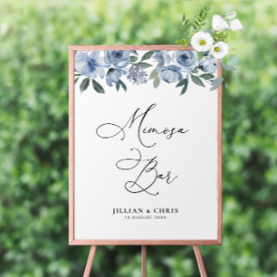 Dusty Blue Floral mimosa Bar Poster
