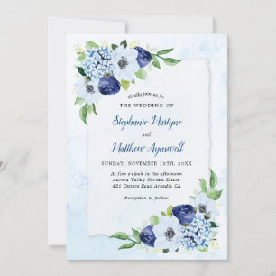 Dusty Blue Floral Moderne botanische Hochzeit Einladung