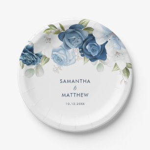 Dusty Blue Floral Moderne Custom Wedding Pappteller