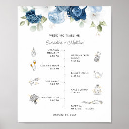 Dusty Blue Floral Modernes Hochzeitsprogramm Poster