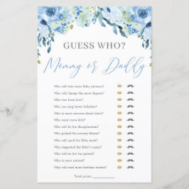 Dusty Blue Floral Mommy oder Daddy Baby Shower Gam