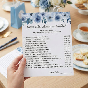 Dusty Blue Floral Mommy oder Daddy Baby Shower Gam Flyer