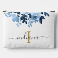 Dusty Blue Floral Monogram Watercolor Script Girl