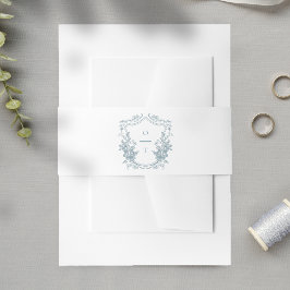 Dusty Blue Floral Monogram Wedding Crest Einladungsbanderole