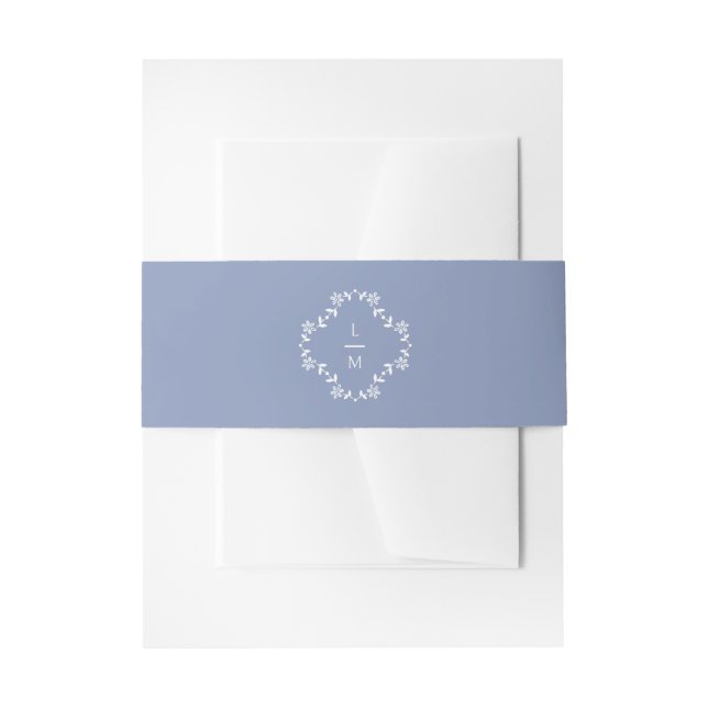 Dusty Blue | Floral Monogram Wedding Einladungsbanderole (Vorderseite Beispiel)