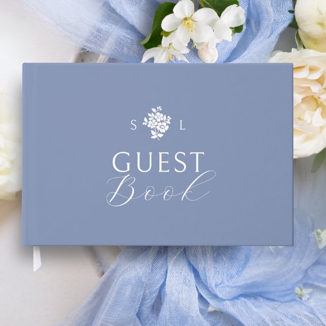 Dusty Blue | Floral Monogram Wedding Gästebuch (Von Creator hochgeladen)