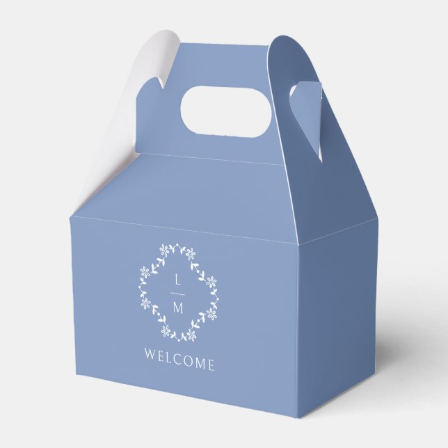 Dusty Blue | Floral Monogram Wedding Geschenkschachtel (Vorderseite)