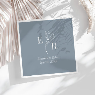 Dusty Blue Floral Monogram Wedding Serviette