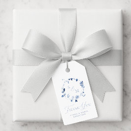 Dusty Blue Floral Monogram Wedding Thank You Tag Geschenkanhänger