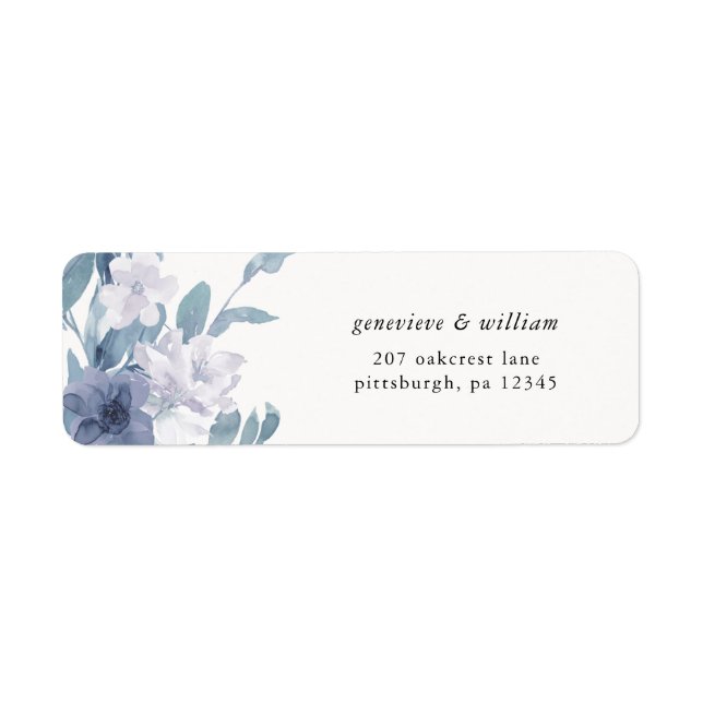 Dusty Blue Floral on Cream Wedding Address Label (Vorne)