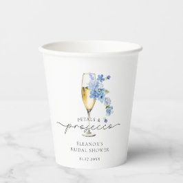 Dusty Blue Floral Petals & Prosecco Brautparty Pappbecher