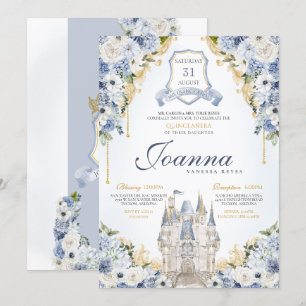 Dusty Blue Floral Princess Castle Royal Quince Einladung