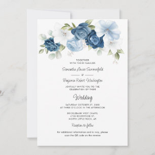 Dusty Blue Floral QR Code bei einer Hochzeit Einladung