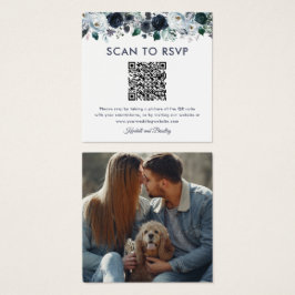Dusty Blue Floral QR Code Foto Wedding RSVP