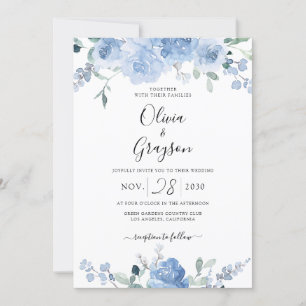 Dusty Blue Floral QR Code UAWG alle in einer Hochz Einladung