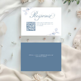 Dusty Blue Floral QR Code Wedding RSVP Karte