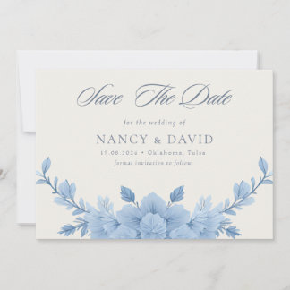 Dusty Blue Floral Qr Code Wedding Save The Date