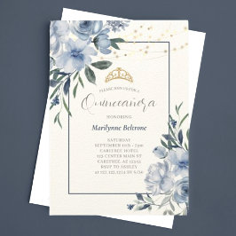 Dusty Blue Floral Quinceañera Einladung