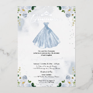 Dusty Blue Floral Quinceanera Folieneinladung
