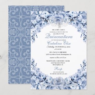 Dusty Blue Floral Quinceanera Geburtstag Einladung
