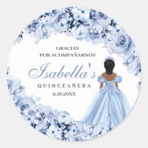 Dusty Blue Floral Quinceanera Round Stickers