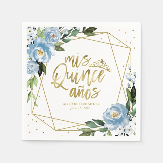 Dusty Blue Floral Quinceanera Serviette (Vorderseite)