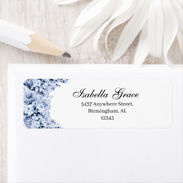 Dusty Blue Floral Return Address Label (Insitu)