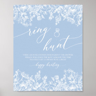 Dusty Blue Floral Ring Brautparty Game Poster