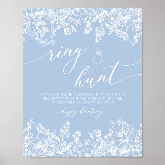 Dusty Blue Floral Ring Brautparty Game Poster (Vorne)
