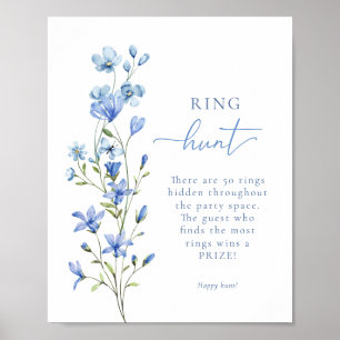 Dusty Blue Floral Ring Brautparty Game Poster