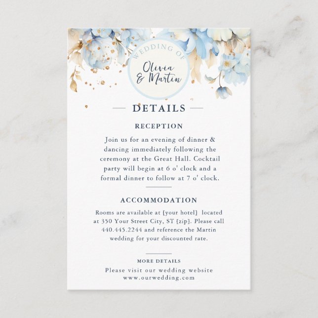 Dusty Blue Floral Romance Details Umschließungskar Begleitkarte (Vorderseite)