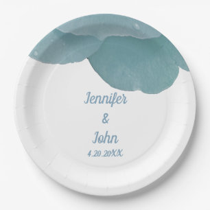 Dusty Blue Floral Rose Elegante Trendy Wedding Pappteller