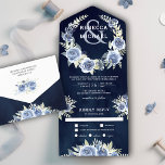 Dusty Blue Floral Rose Garland Navy Blue Wedding All In One Einladung<br><div class="desc">Erleben Sie Ihren Aufenthalt mit dieser eleganten Hochzeitsfeier mit wunderschönen Blume und moderner Typografie. Fügen Sie einfach Ihre Veranstaltungsdetails zu dieser einfach zu bedienenden Vorlage hinzu,  um sie zu einer einmaligen Einladung zu machen.</div>