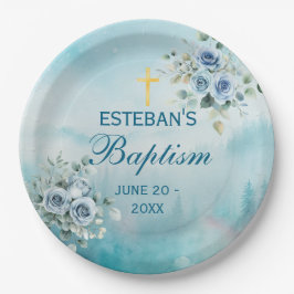 Dusty Blue Floral Rose Pappteller