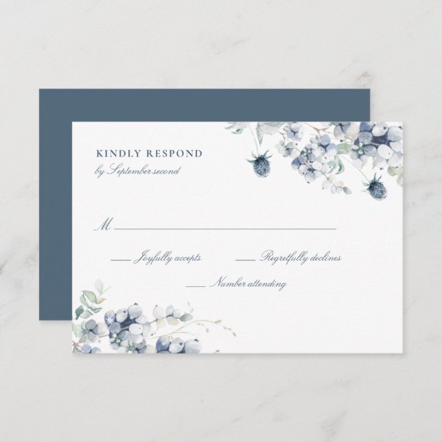 Dusty Blue Floral RSVP Card (Vorne/Hinten)